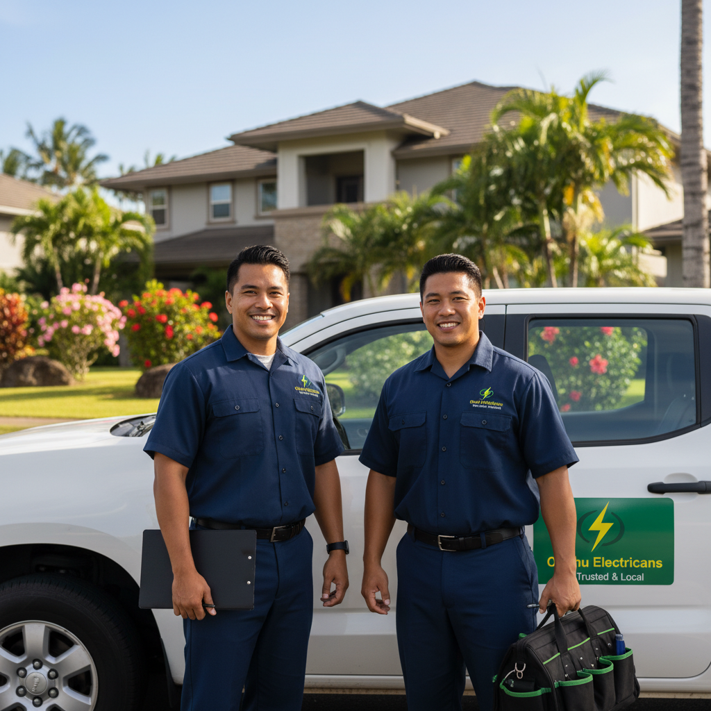 True Power Electrical Services electrician team with service truck serving Mililani and Central Oahu homeowners