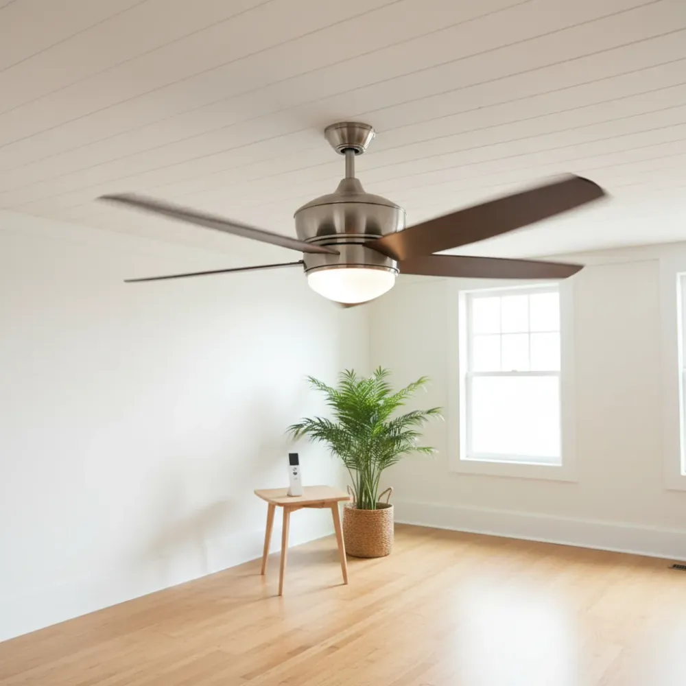 Newly installed ceiling fan completed in a bright Oahu living room
