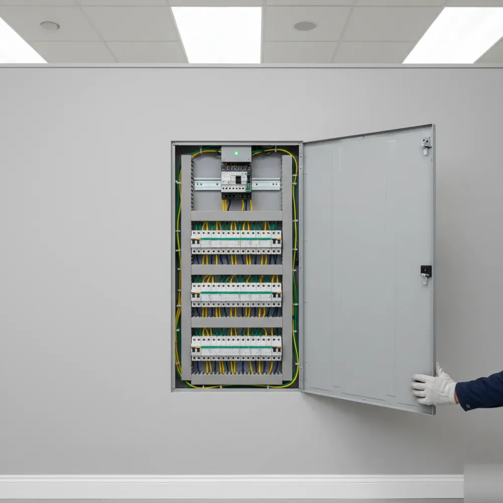 Completed commercial electrical panel upgrade result inside Oahu business property