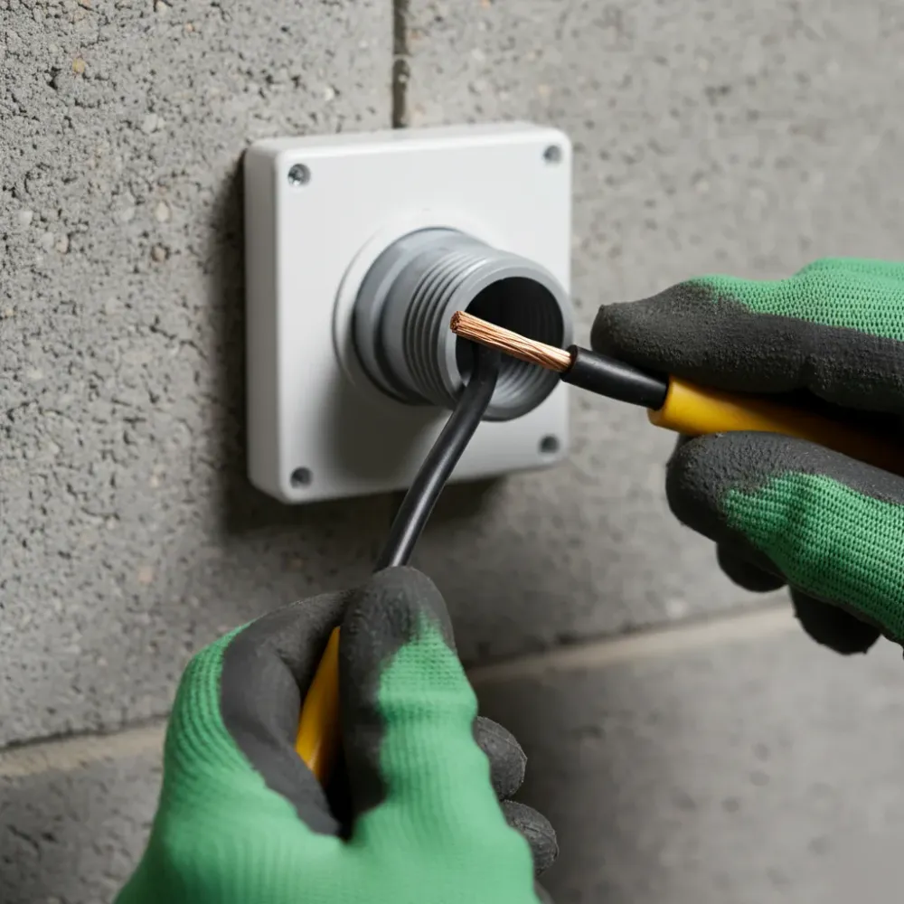 Electrical installation detail in Oahu — copper wiring fed through conduit connector