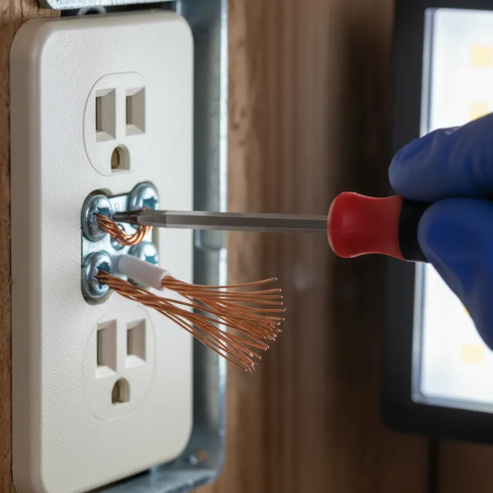 Close-up detail of electrical outlet wiring installation in Oahu
