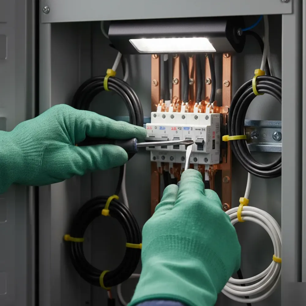 Close-up of circuit breaker installation inside residential electrical panel in Oahu