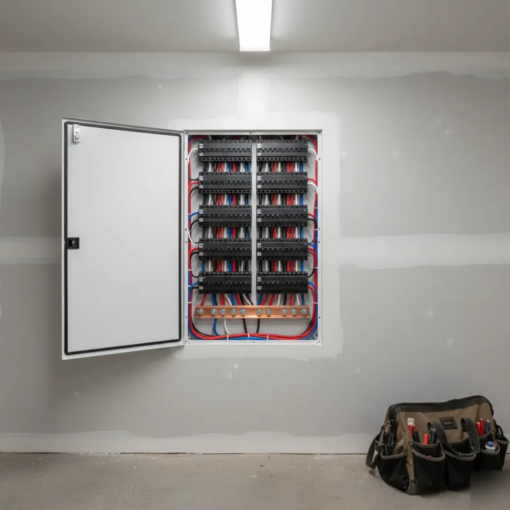 Completed 200-amp electrical panel installation result inside Oahu residential home