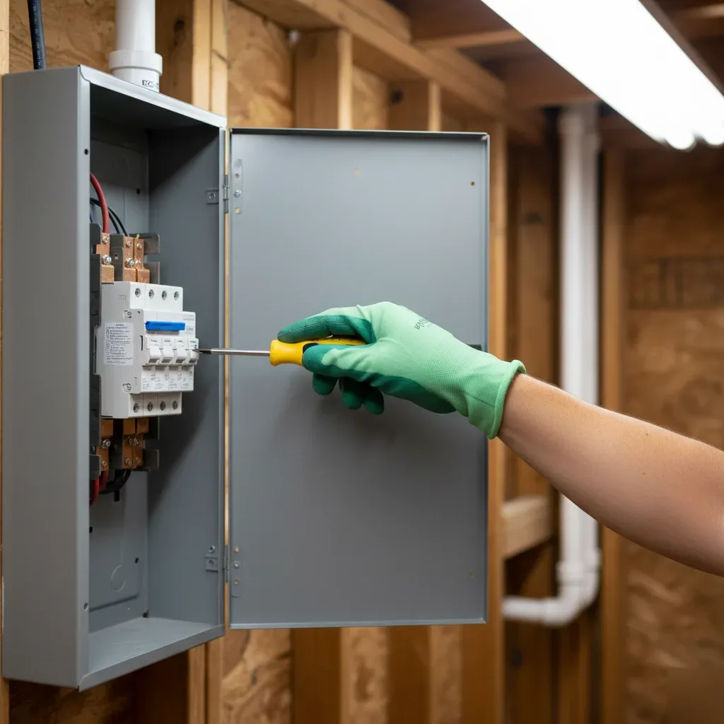 Electrician repairing residential electrical panel in Oahu home