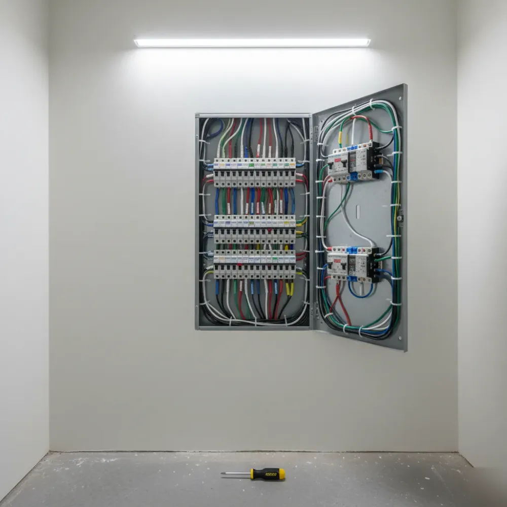 Completed 200-amp electrical panel upgrade installed in Oahu residential utility room