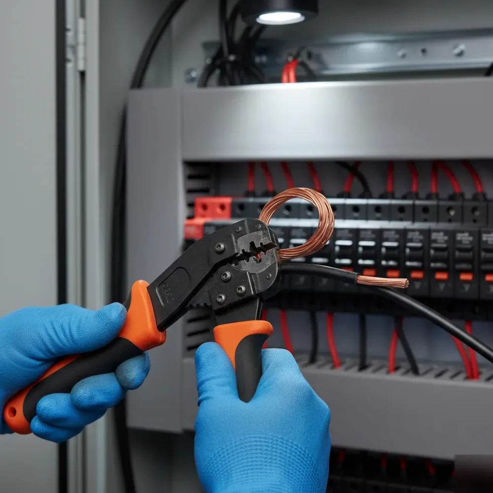 Close-up of copper wiring being prepared for EV charger circuit installation in Oahu