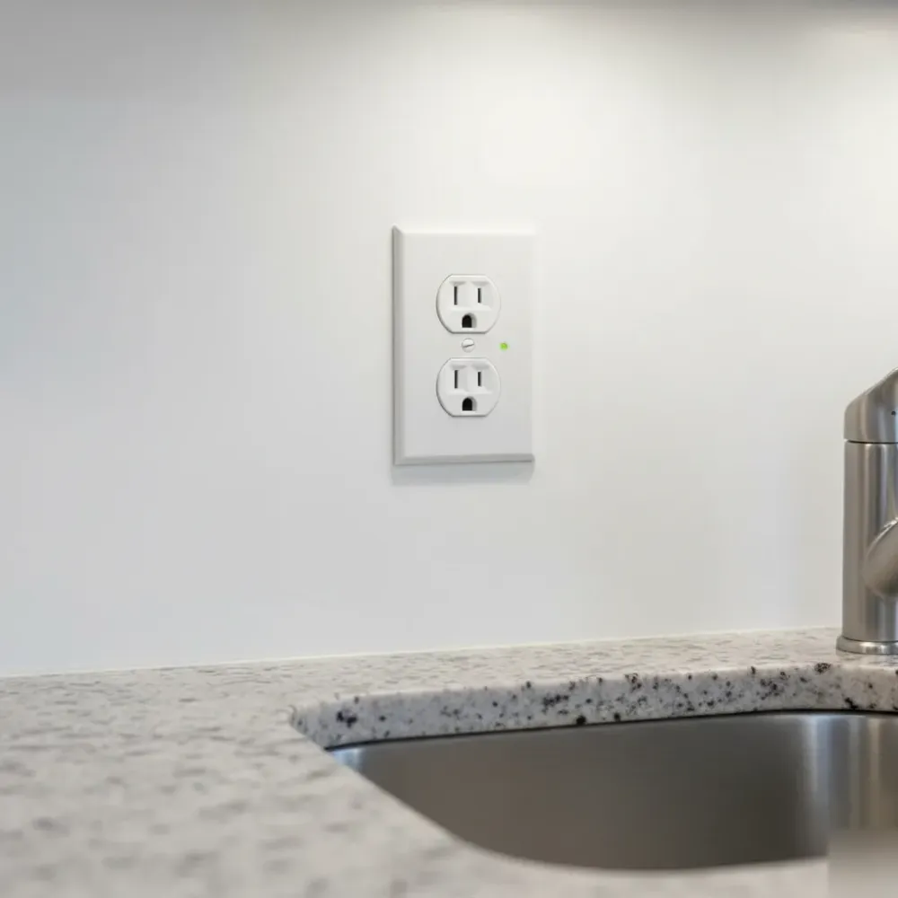 Completed GFCI outlet installation near kitchen sink in Oahu home