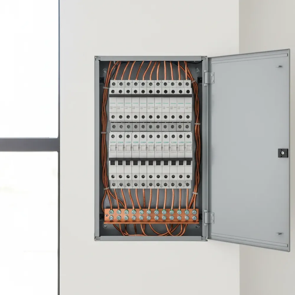 Completed grounding installation with organized copper wiring inside residential electrical panel in Oahu