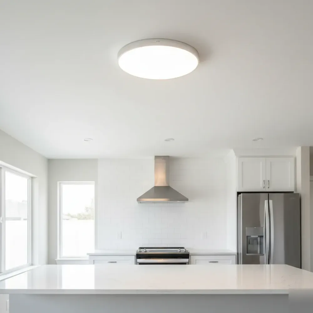 Newly repaired LED ceiling light fixture installed in an Oahu kitchen