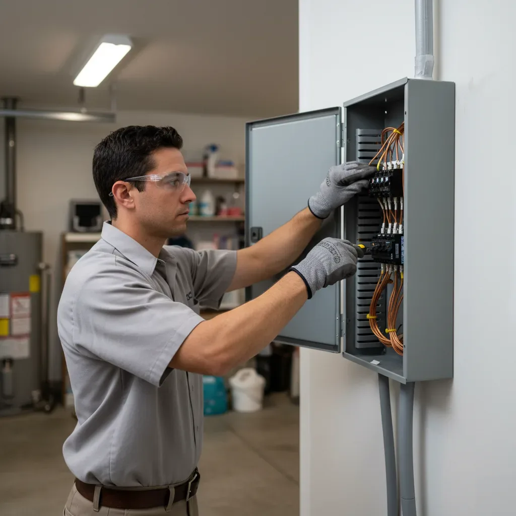 Licensed electrician installing a new electrical panel for a new electrical installation in Oahu