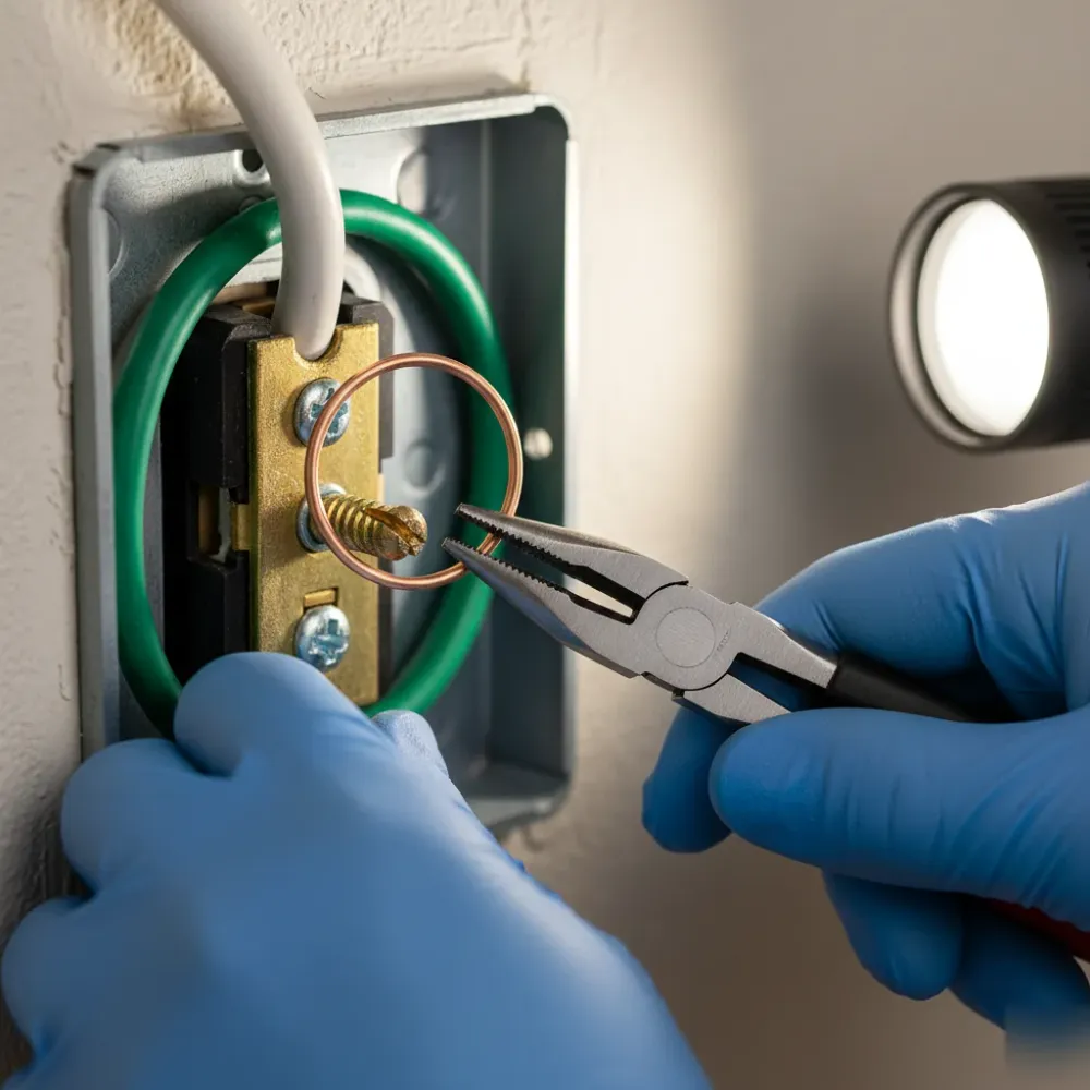 Close-up of copper wiring connection during new electrical installation in Oahu home
