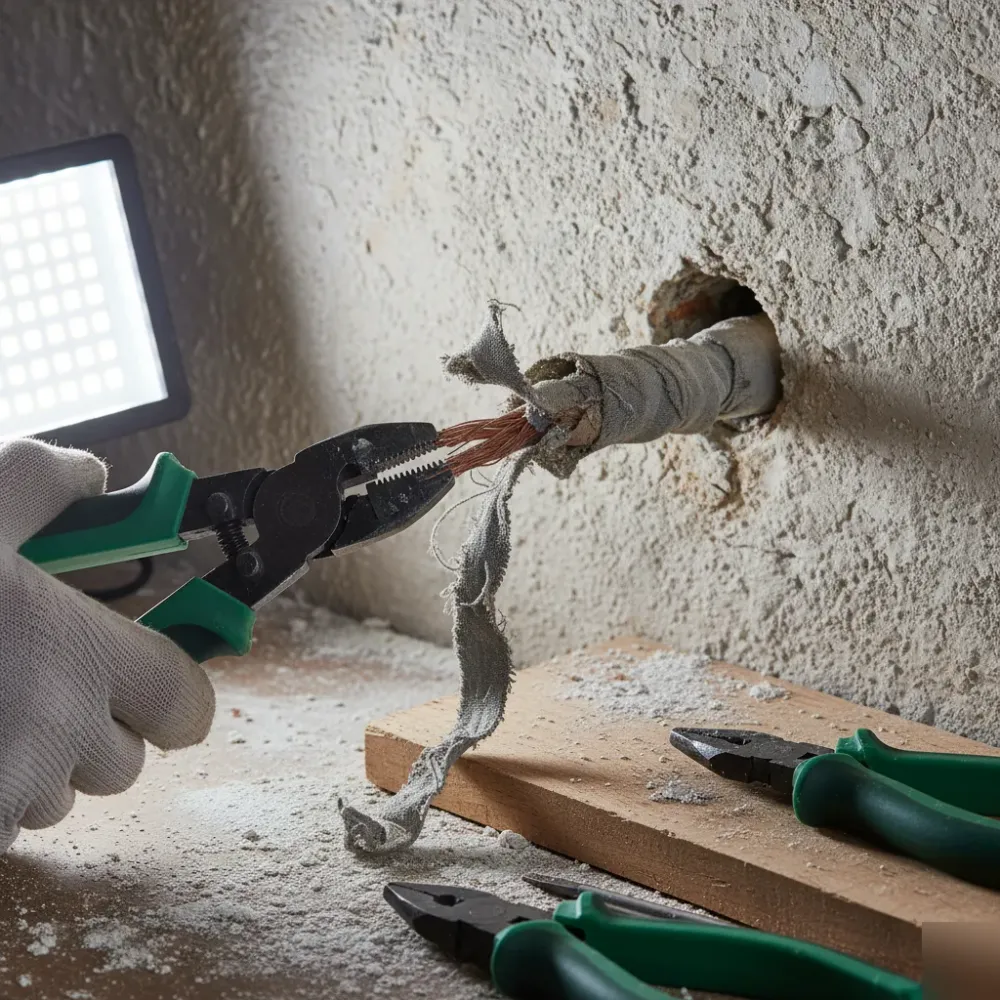 Close-up of old cloth wiring removed during Oahu remodel rewiring