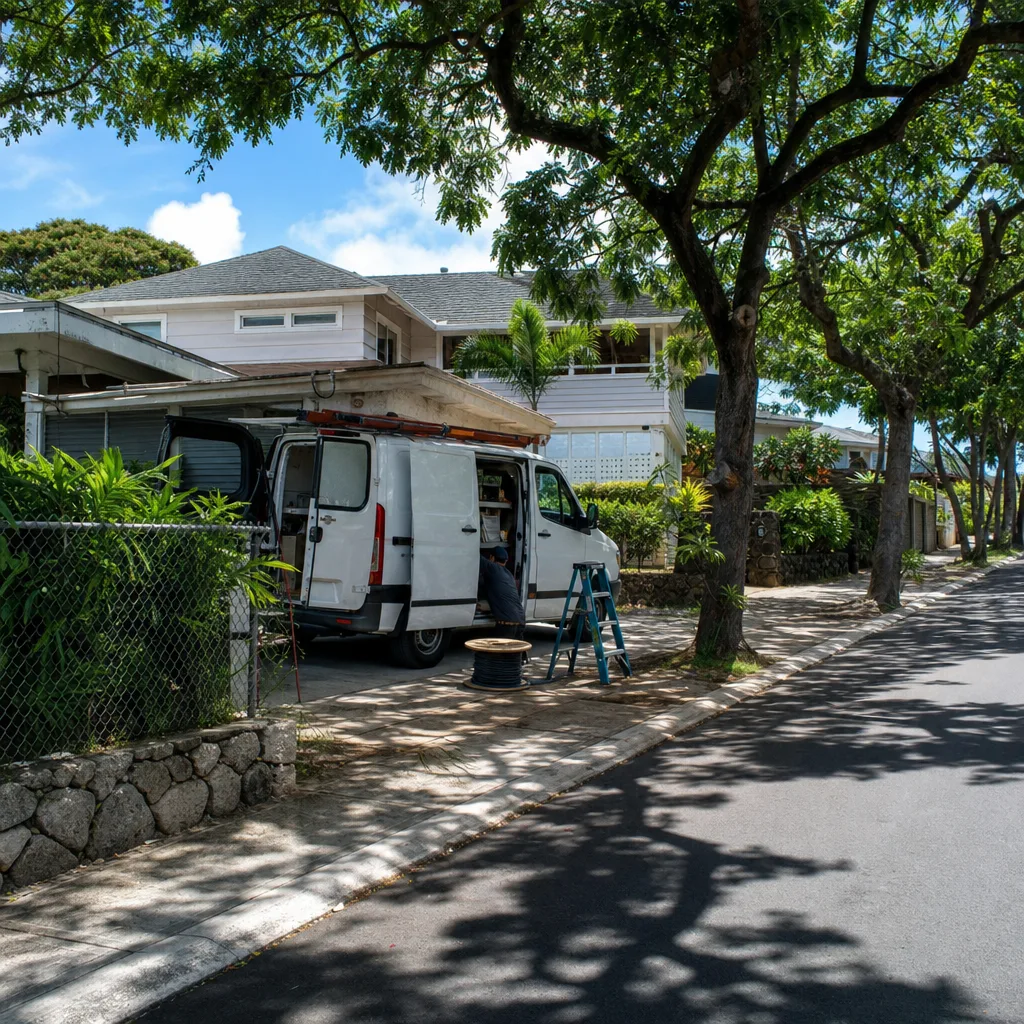 electrician-service-van-street-maunalani-community-park-honolulu Electrician service van parked near Maunalani Community Park Honolulu homes